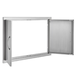 bbq access door, 33w x 22h inch double outdoor kitchen door, stainless steel flush mount door, wall vertical door with handles, for bbq island, grilling station, outside cabinet