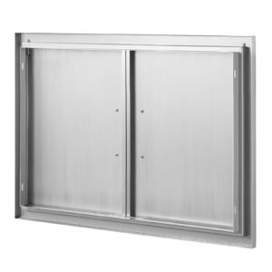 bbq access door, 33w x 22h inch double outdoor kitchen door, stainless steel flush mount door, wall vertical door with handles, for bbq island, grilling station, outside cabinet