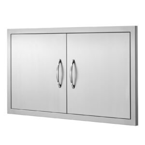 bbq access door, 34w x 19h inch double outdoor kitchen door, stainless steel flush mount door, wall vertical door with handles, for bbq island, grilling station, outside cabinet