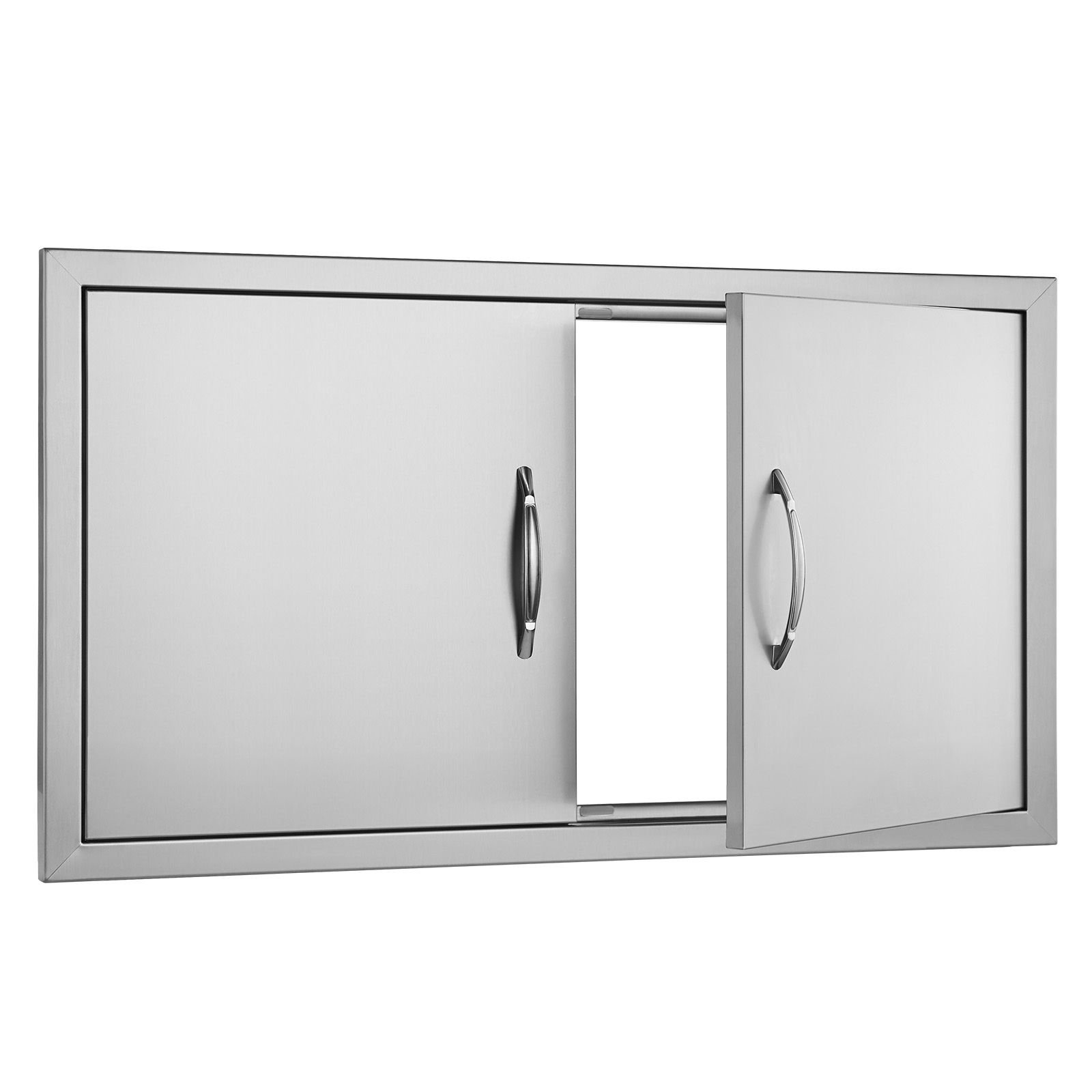 bbq access door, 34w x 19h inch double outdoor kitchen door, stainless steel flush mount door, wall vertical door with handles, for bbq island, grilling station, outside cabinet