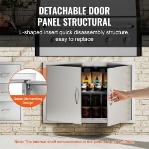 bbq access door, 35w x 24h inch double outdoor kitchen door, stainless steel flush mount door, wall vertical door with handles, for bbq island, grilling station, outside cabinet