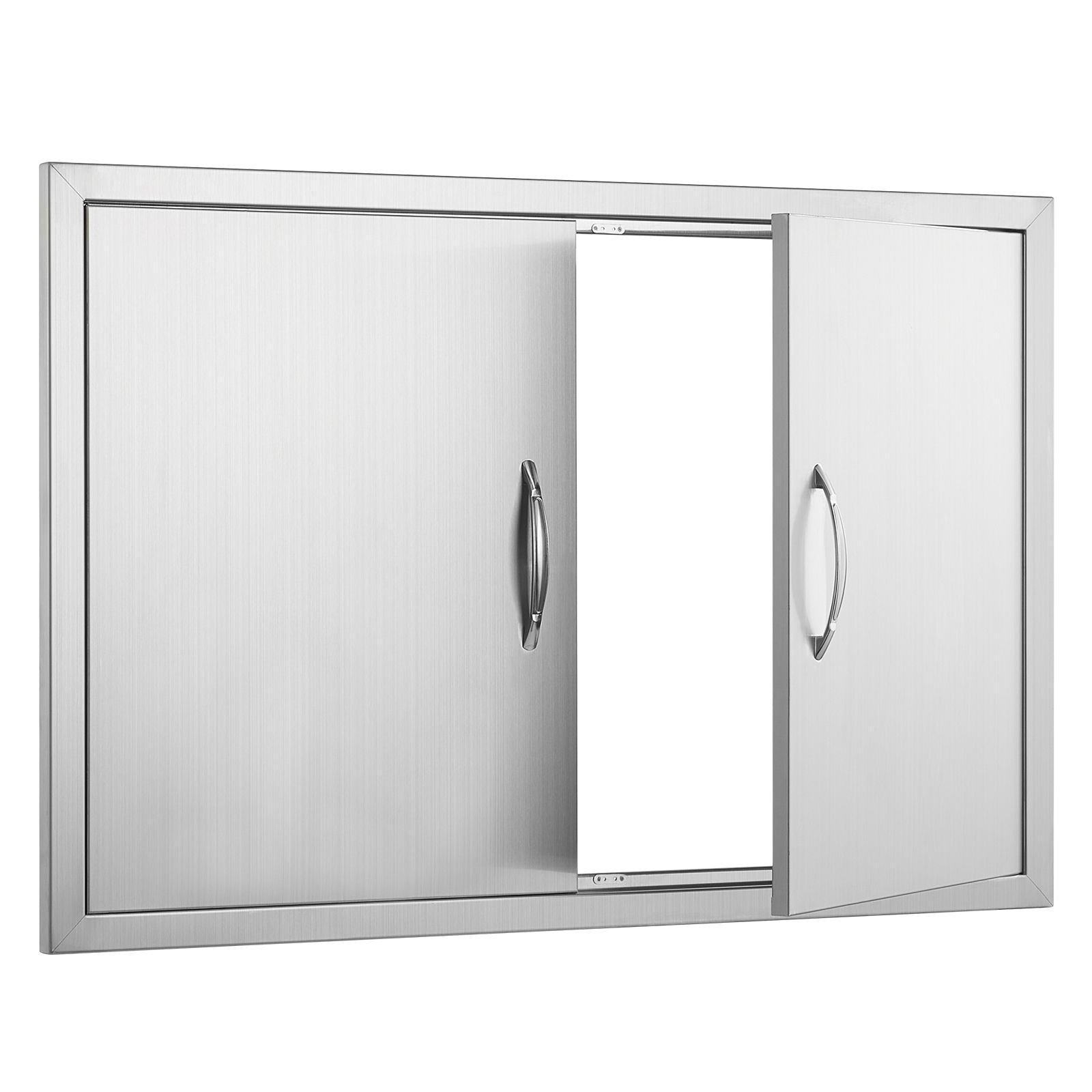 bbq access door, 35w x 24h inch double outdoor kitchen door, stainless steel flush mount door, wall vertical door with handles, for bbq island, grilling station, outside cabinet
