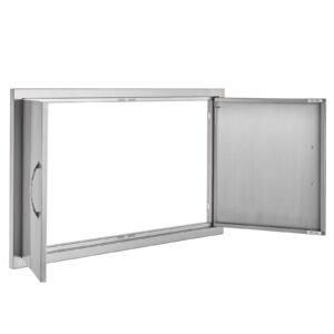 bbq access door, 36w x 21h inch double outdoor kitchen door, stainless steel flush mount door, wall vertical door with handles, for bbq island, grilling station, outside cabinet