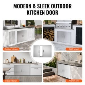 bbq access door, 36w x 24h inch double outdoor kitchen door, stainless steel flush mount door, wall vertical door with handles, for bbq island, grilling station, outside cabinet