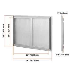 bbq access door, 36w x 24h inch double outdoor kitchen door, stainless steel flush mount door, wall vertical door with recessed handles , for bbq island, grilling station, outside cabinet
