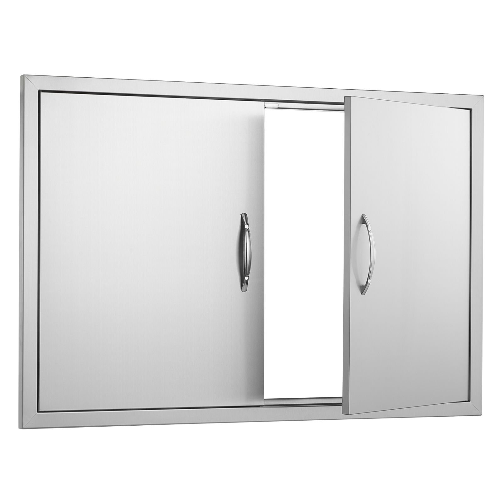 bbq access door, 39w x 26h inch double outdoor kitchen door, stainless steel flush mount door, wall vertical door with handles and hooks, for bbq island, grilling station, outside cabinet