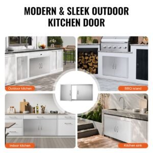 bbq access door, 42w x 21h inch double outdoor kitchen door, stainless steel flush mount door, wall vertical door with handles, for bbq island, grilling station, outside cabinet