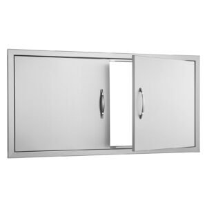 bbq access door, 42w x 21h inch double outdoor kitchen door, stainless steel flush mount door, wall vertical door with handles, for bbq island, grilling station, outside cabinet