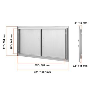bbq access door, 42w x 21h inch double outdoor kitchen door, stainless steel flush mount door, wall vertical door with handles, for bbq island, grilling station, outside cabinet