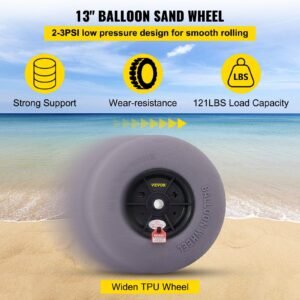 beach balloon wheels, 13" replacement sand tires, tpu cart tires for kayak dolly, canoe cart and buggy with free air pump, 2 pack