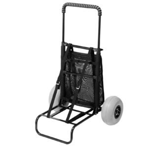 beach dolly with big wheels for sand, 20.1" x 14.6" cargo deck, w/ 9" balloon wheels, 165lbs loading capacity folding sand cart & 27.2" to 44.9" adjustable height, heavy duty cart for beach