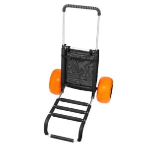 beach dolly with big wheels for sand, 29.9" x 15.4" cargo deck, w/ 12" solid wheels, 165lbs loading capacity folding sand cart & 27" to 44.7" adjustable height, heavy duty cart for beach