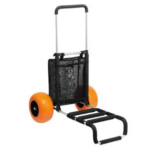 beach dolly with big wheels for sand, 29.9" x 15.4" cargo deck, w/ 12" solid wheels, 165lbs loading capacity folding sand cart & 27" to 44.7" adjustable height, heavy duty cart for beach