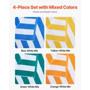 beach towel, 4 pack oversized beach towels, 30 x 60 in cabana striped large pool towel, 100% cotton soft and quickly dry thick swimming towels, for vacation, swimming, beaches, and bathroom