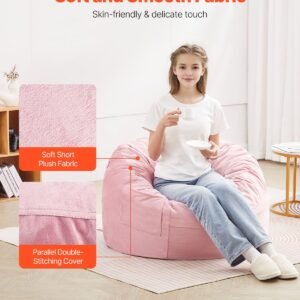 bean bag chair, 3 feet round bean bag chair with removable and washable cover, 25d memory foam filled with soft and smooth dutch velvet, bean bag for bedroom or playroom, pink