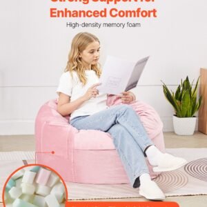 bean bag chair, 3 feet round bean bag chair with removable and washable cover, 25d memory foam filled with soft and smooth dutch velvet, bean bag for bedroom or playroom, pink