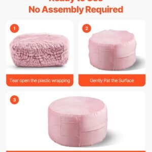 bean bag chair, 3 feet round bean bag chair with removable and washable cover, 25d memory foam filled with soft and smooth dutch velvet, bean bag for bedroom or playroom, pink