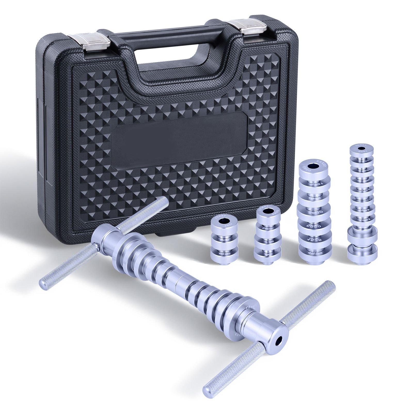 bearing press kit, 25 pcs, bearing race and seal driver set with bushings & wrenches, bushing driver tool set, heavy duty aluminum alloy seal removal installation tool kit with storage case