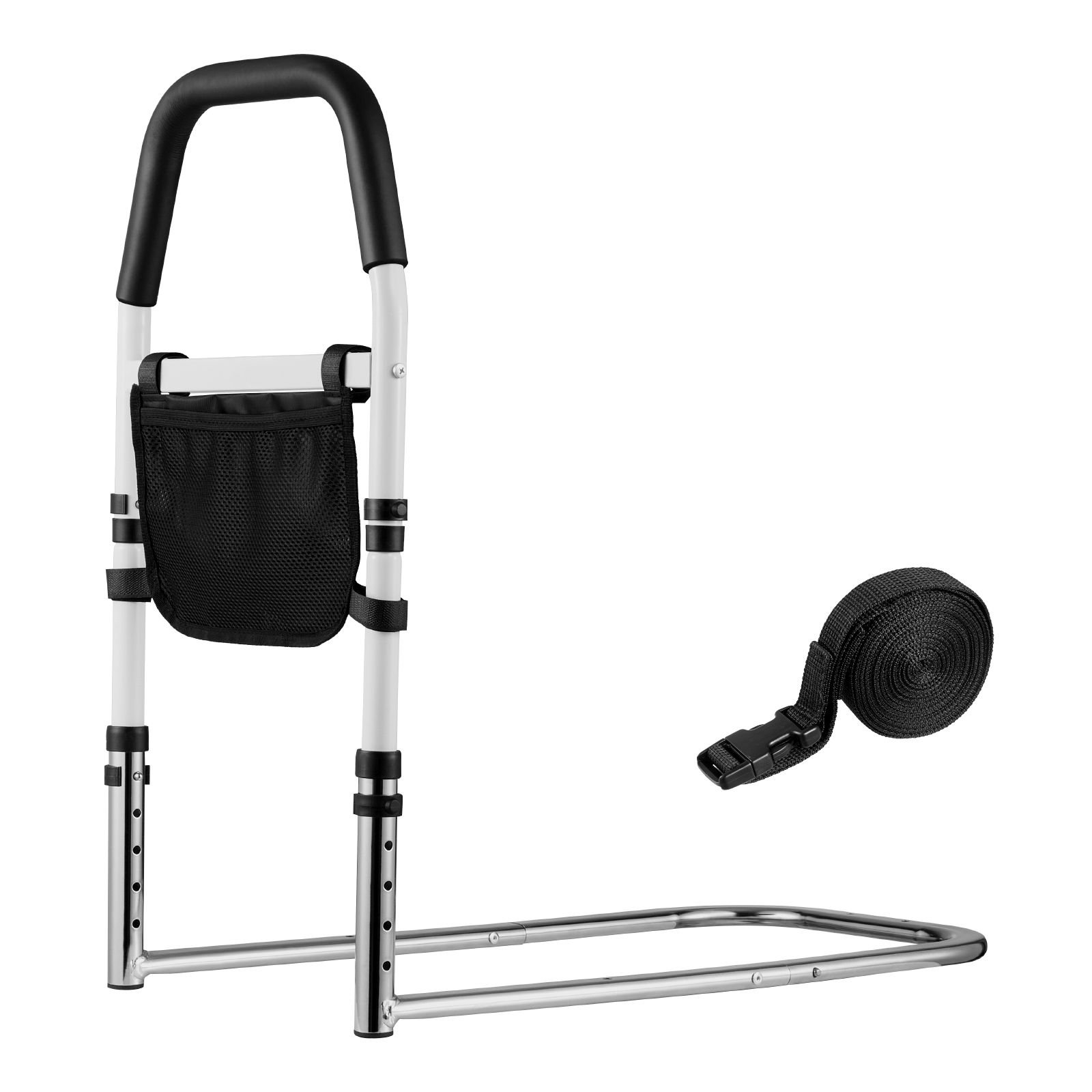 bed rail for elderly, bedside assist rails with pu handrail, adjustable height pipe bedside cane, high strength carbon steel bed bars for seniors & patients, fits king, queen, full, twin