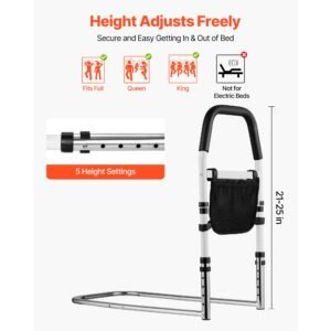 bed rail for elderly, bedside assist rails with pu handrail, adjustable height pipe bedside cane, high strength carbon steel bed bars for seniors & patients, fits king, queen, full, twin