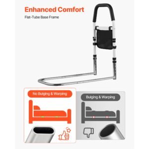 bed rail for elderly, bedside assist rails with pu handrail, adjustable height pipe bedside cane, high strength carbon steel bed bars for seniors & patients, fits king, queen, full, twin