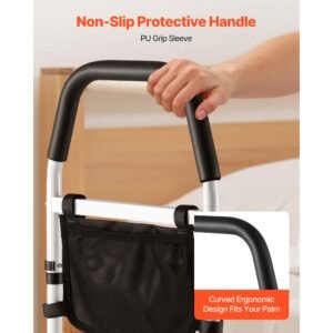 bed rail for elderly, bedside assist rails with pu handrail, adjustable height pipe bedside cane, high strength carbon steel bed bars for seniors & patients, fits king, queen, full, twin