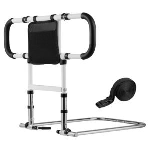 Bed Rail for Elderly, Foldable & Extendable Bedside Assist Rail with Side Handles & PU Handrail, Adjustable Height Carbon Steel Pipe Bedside Cane, Senior Bed Bar Fits King, Queen, Full, Twin