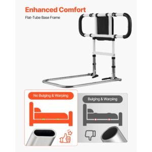 bed rail for elderly, foldable & extendable bedside assist rail with side handles & pu handrail, adjustable height carbon steel pipe bedside cane, senior bed bar fits king, queen, full, twin