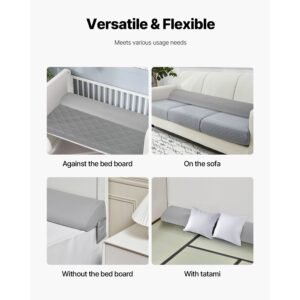 bed wedge pillow for headboard, king size, 72"x10"x6" bed gap filler, fill 0 7" gap between headboard and mattress, 25d foam mattress wedge headboard pillow with side pocket, for backrest, gray