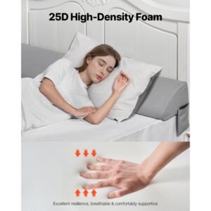 bed wedge pillow for headboard, king size, 76"x8"x6" bed gap filler, fill 0 5" gap between headboard and mattress, 25d foam mattress wedge headboard pillow with side pocket, for backrest, gray