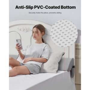 bed wedge pillow for headboard, king size, 76"x8"x6" bed gap filler, fill 0 5" gap between headboard and mattress, 25d foam mattress wedge headboard pillow with side pocket, for backrest, gray