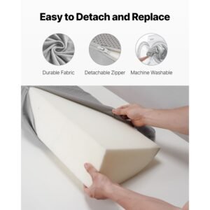 bed wedge pillow for headboard, king size, 76"x8"x6" bed gap filler, fill 0 5" gap between headboard and mattress, 25d foam mattress wedge headboard pillow with side pocket, for backrest, gray