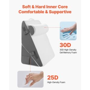 bed wedge pillow for sleeping, 3 pcs adjustable orthopedic bed wedge set, with jacquard washable cover & foam support, post surgery pillow for acid reflux back pain snoring relief, white/grey
