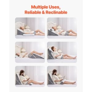 bed wedge pillow for sleeping, 3 pcs adjustable orthopedic bed wedge set, with jacquard washable cover & foam support, post surgery pillow for acid reflux back pain snoring relief, white/grey