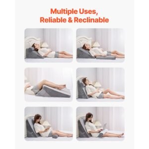 bed wedge pillow for sleeping, 3 pcs adjustable orthopedic bed wedge set, with washable cover & foam support, post surgery pillow for acid reflux, back pain, snoring relief & gerd, dark grey