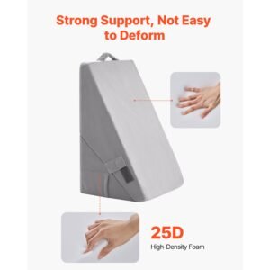 bed wedge pillow for sleeping, adjustable orthopedic bed wedge, 25d high density foam filling & soft washable cover, post surgery pillow for acid reflux, back pain, snoring relief, light grey