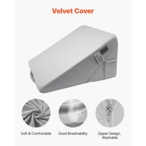 bed wedge pillow for sleeping, adjustable orthopedic bed wedge, 25d high density foam filling & soft washable cover, post surgery pillow for acid reflux, back pain, snoring relief, light grey