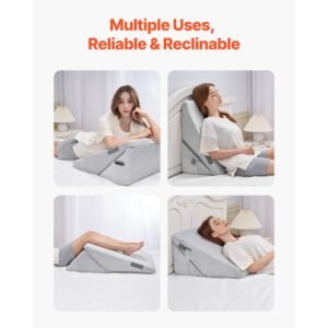 bed wedge pillow for sleeping, adjustable orthopedic bed wedge, 25d high density foam filling & soft washable cover, post surgery pillow for acid reflux, back pain, snoring relief, light grey