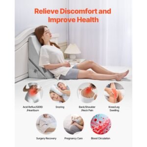 bed wedge pillow for sleeping, adjustable orthopedic bed wedge, 25d high density foam filling & soft washable cover, post surgery pillow for acid reflux, back pain, snoring relief, light grey