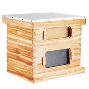 bee hive 20 frame bee hives starter kit, beeswax coated fir wood, 1 deep + 1 medium bee boxes langstroth beehive kit, transparent acrylic windows with foundations for beginners pro beekeepers