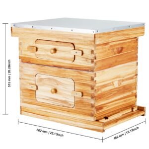 bee hive 20 frame bee hives starter kit, beeswax coated fir wood, 1 deep + 1 medium bee boxes langstroth beehive kit, transparent acrylic windows with foundations for beginners pro beekeepers