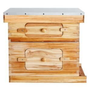 bee hive 20 frame bee hives starter kit, beeswax coated fir wood, 1 deep + 1 medium bee boxes langstroth beehive kit, transparent acrylic windows with foundations for beginners pro beekeepers