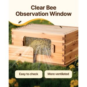 Bee Hive 30 Frame Bee Hives Starter Kit, Beeswax Coated Fir Wood, 2 Deep + 1 Medium Bee Boxes Langstroth Beehive Kit, Transparent Acrylic Windows with Foundations for Beginners Pro Beekeepers