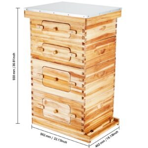 bee hive 40 frame bee hives starter kit, beeswax coated fir wood, 2 deep + 2 medium bee boxes langstroth beehive kit, transparent acrylic windows with foundations for beginners pro beekeepers