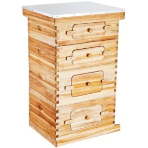 bee hive 40 frame bee hives starter kit, beeswax coated fir wood, 2 deep + 2 medium bee boxes langstroth beehive kit, transparent acrylic windows with foundations for beginners pro beekeepers