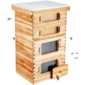 bee hive 40 frame bee hives starter kit, beeswax coated fir wood, 2 deep + 2 medium bee boxes langstroth beehive kit, transparent acrylic windows with foundations for beginners pro beekeepers
