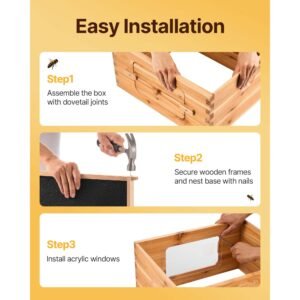 bee hive medium box starter kit, 100% beeswax coated natural fir wood, langstroth beehive kit with 10 frames and foundations, transparent acrylic bee windows for beginners and pro beekeepers