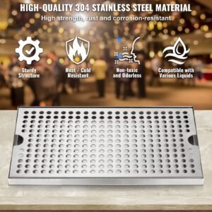 beer drip tray, 304 stainless steel kegerator drip trays with 4 non slip rubber pads and detachable cover, heat / cold resistant beer tower drip pan for bar restaurant coffee shop home