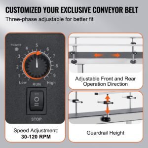 belt conveyor, 47 x 7.8 inch conveyor table, heavy duty stainless steel motorized belt conveyor for inkjet coding applications powered pvc belt anti static adjustable speed (double guardrail)