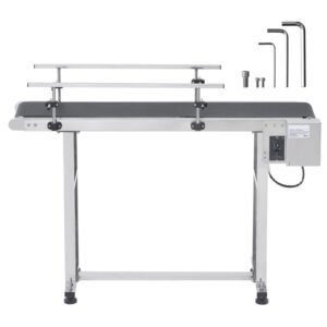 Belt Conveyor, 47 x 7.8 inch Conveyor Table, Heavy Duty Stainless Steel Motorized Belt Conveyor for Inkjet Coding Applications Powered PVC Belt Anti-Static Adjustable Speed (Double Guardrail)